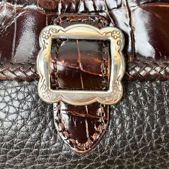 Brighton Designer Black Pebbled Leather & Brown Croc Shoulder Bag Wallet C18510 - Picture 4 of 15